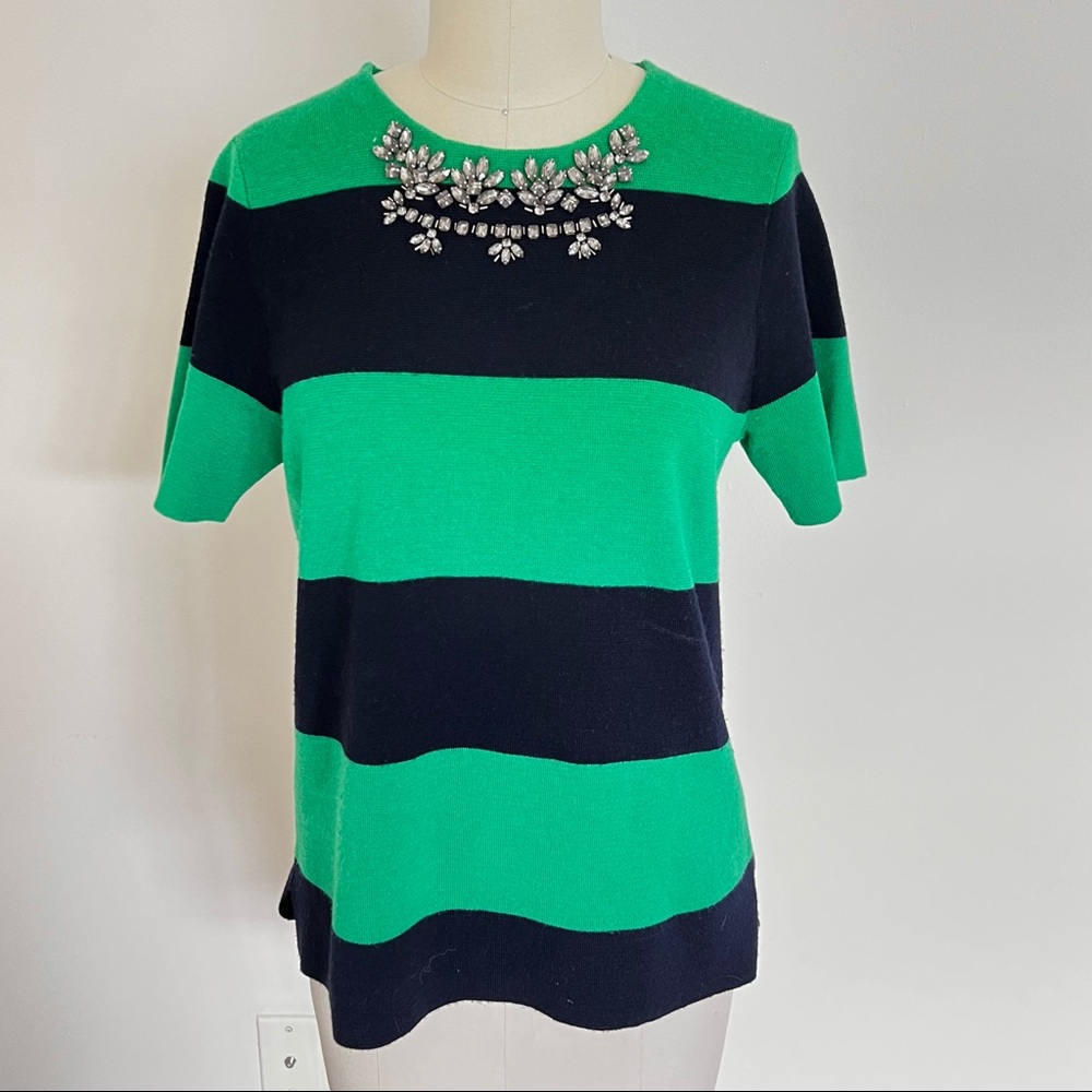 J.Crew Merino Wool Jeweled Striped Sweater